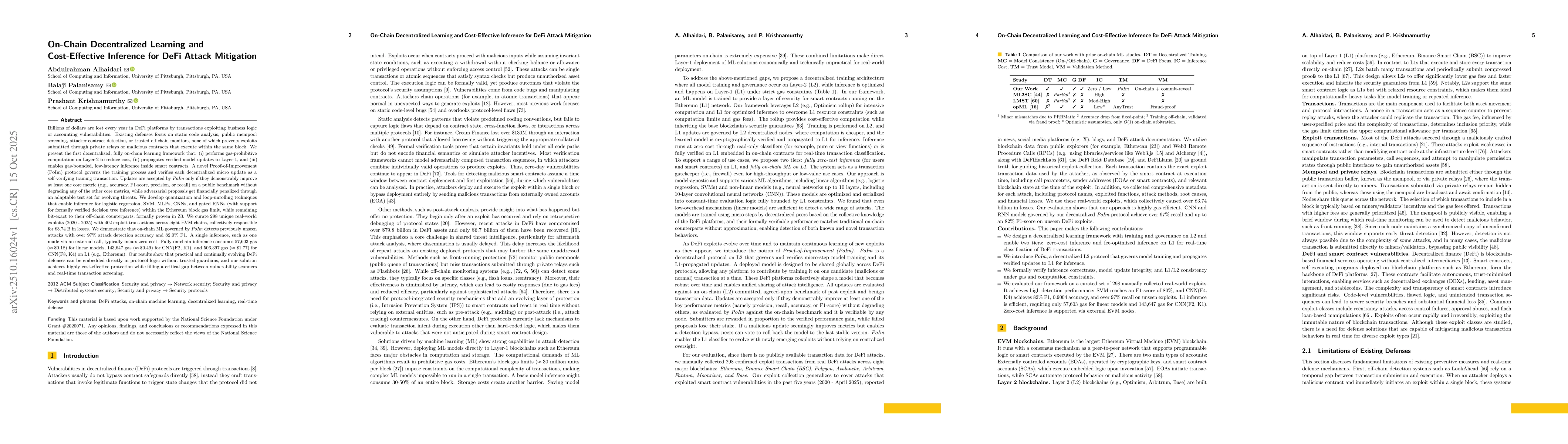 Thumbnail for On-Chain Decentralized Learning and Cost-Effective Inference for DeFi
  Attack Mitigation