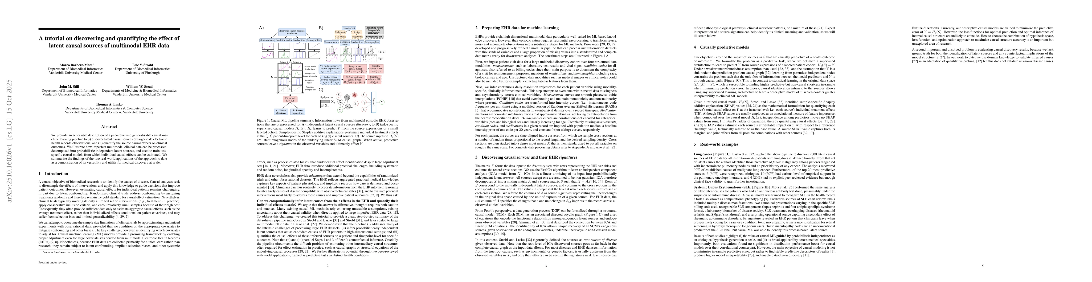 Thumbnail for A tutorial on discovering and quantifying the effect of latent causal
  sources of multimodal EHR data