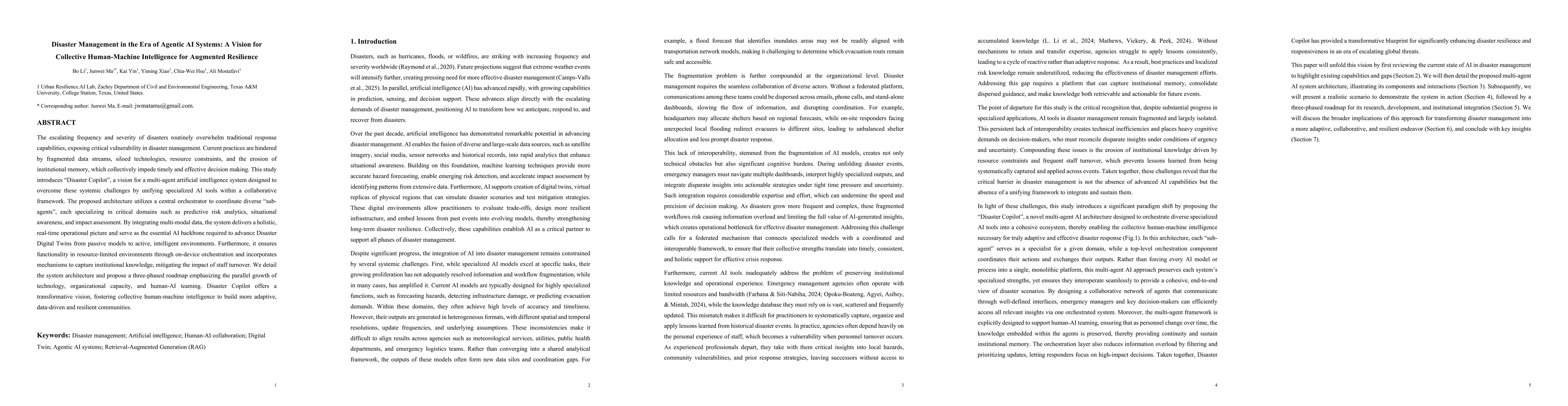 Thumbnail for Disaster Management in the Era of Agentic AI Systems: A Vision for
  Collective Human-Machine Intelligence for Augmented Resilience