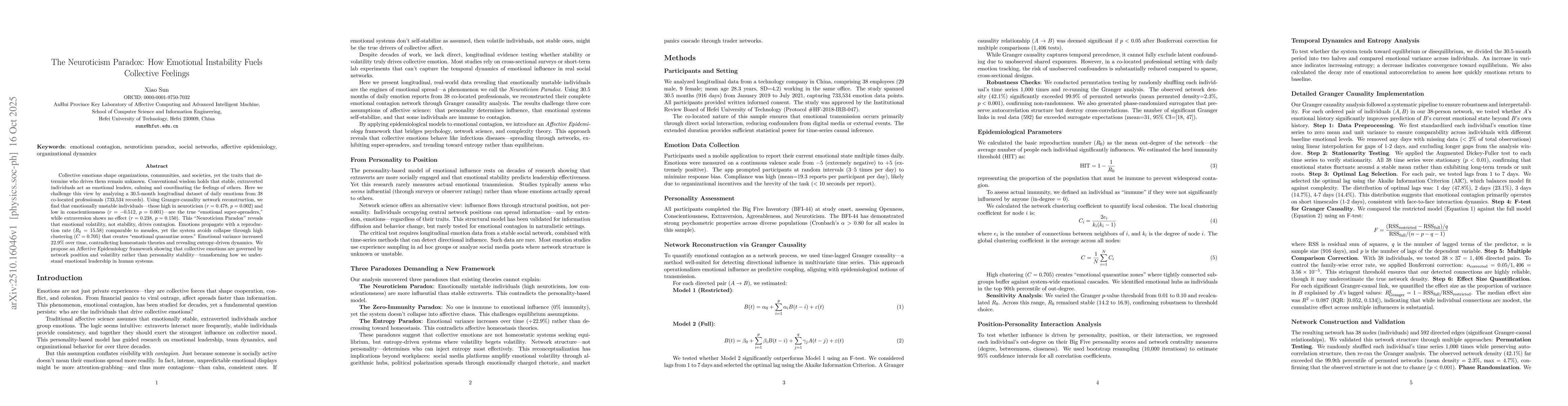 Thumbnail for The Neuroticism Paradox: How Emotional Instability Fuels Collective
  Feelings