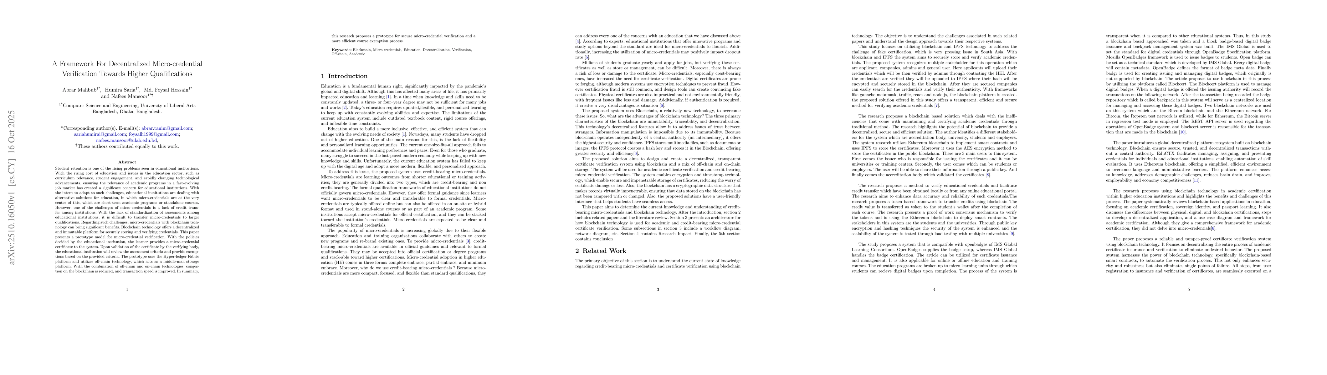 Thumbnail for A Framework For Decentralized Micro-credential Verification Towards
  Higher Qualifications