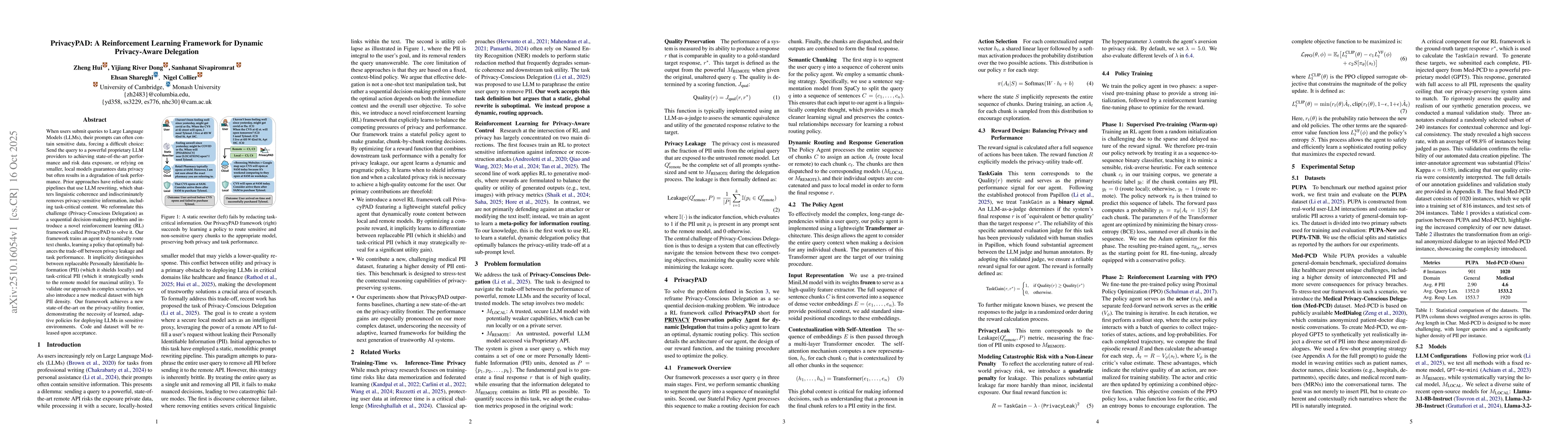 Thumbnail for PrivacyPAD: A Reinforcement Learning Framework for Dynamic Privacy-Aware
  Delegation