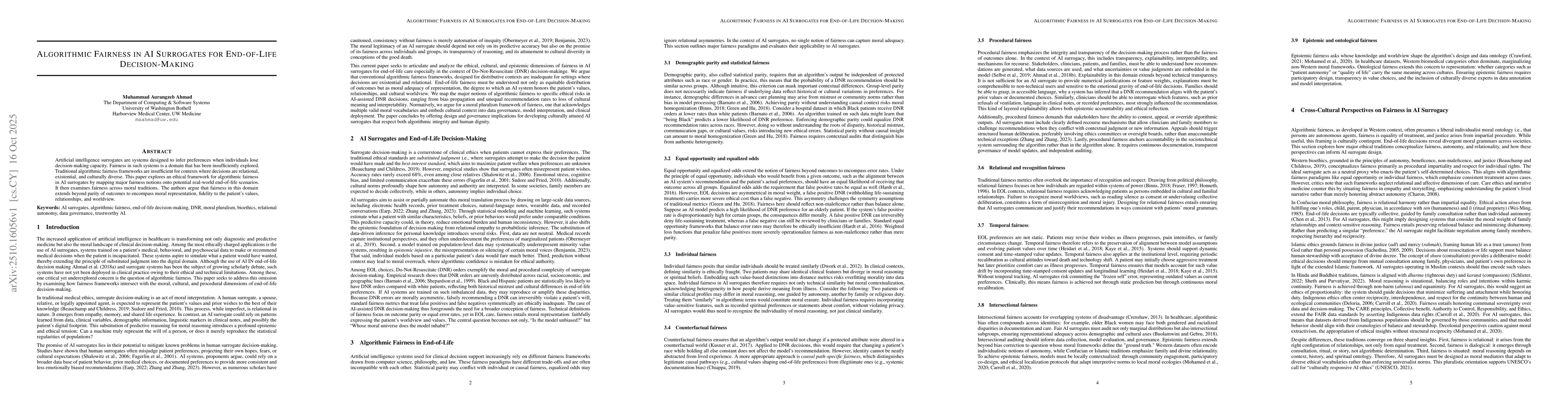 Thumbnail for Algorithmic Fairness in AI Surrogates for End-of-Life Decision-Making