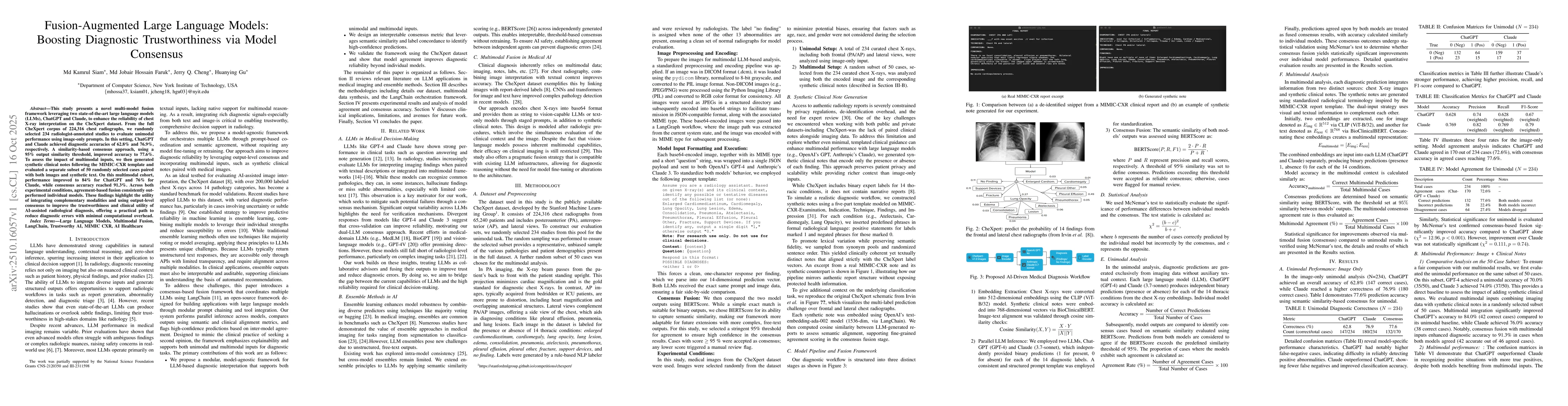 Thumbnail for Fusion-Augmented Large Language Models: Boosting Diagnostic
  Trustworthiness via Model Consensus