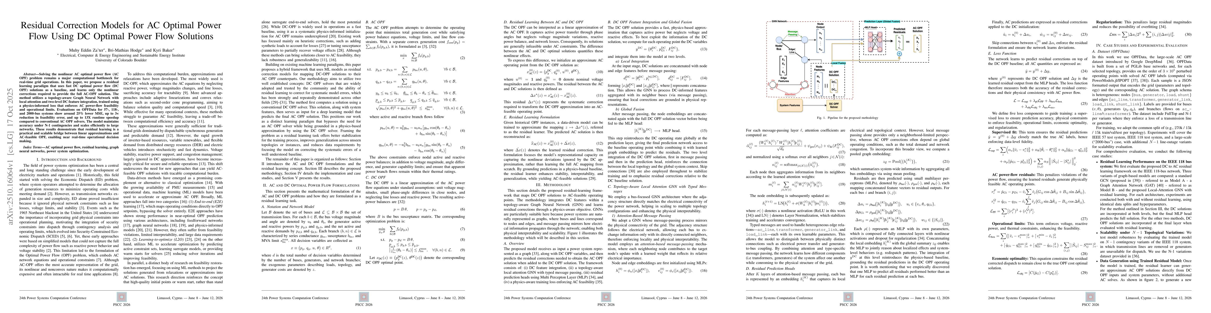Thumbnail for Residual Correction Models for AC Optimal Power Flow Using DC Optimal
  Power Flow Solutions
