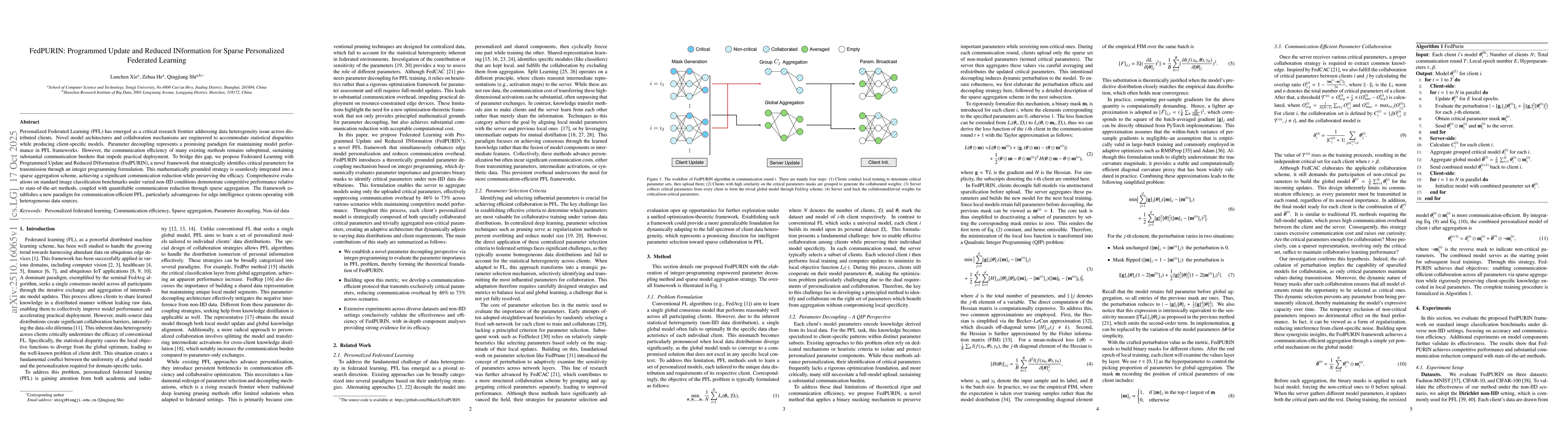 Thumbnail for FedPURIN: Programmed Update and Reduced INformation for Sparse
  Personalized Federated Learning