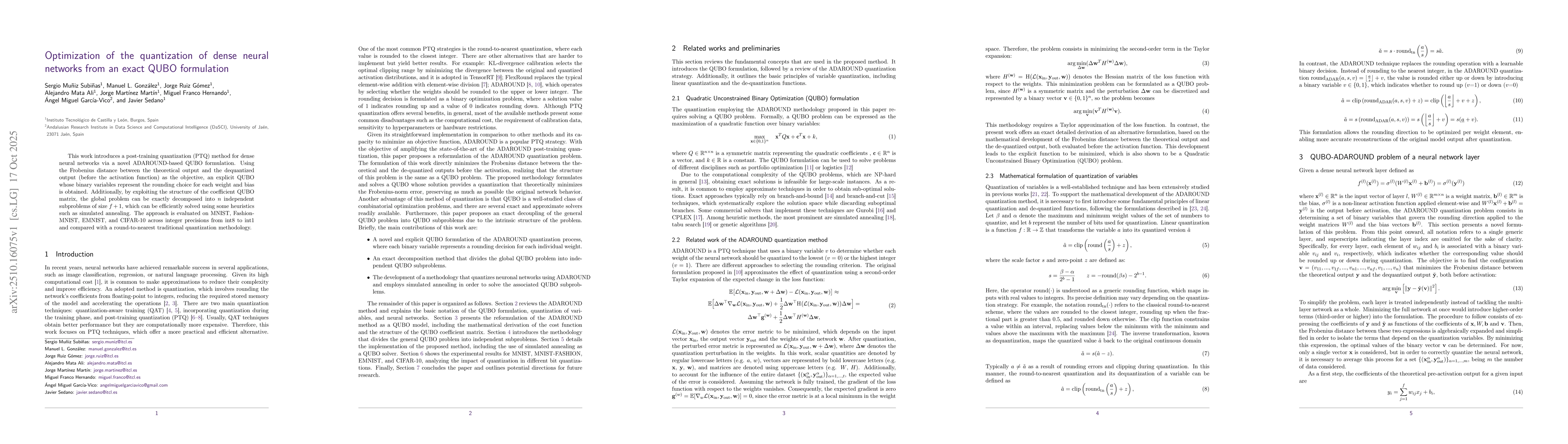 Thumbnail for Optimization of the quantization of dense neural networks from an exact
  QUBO formulation