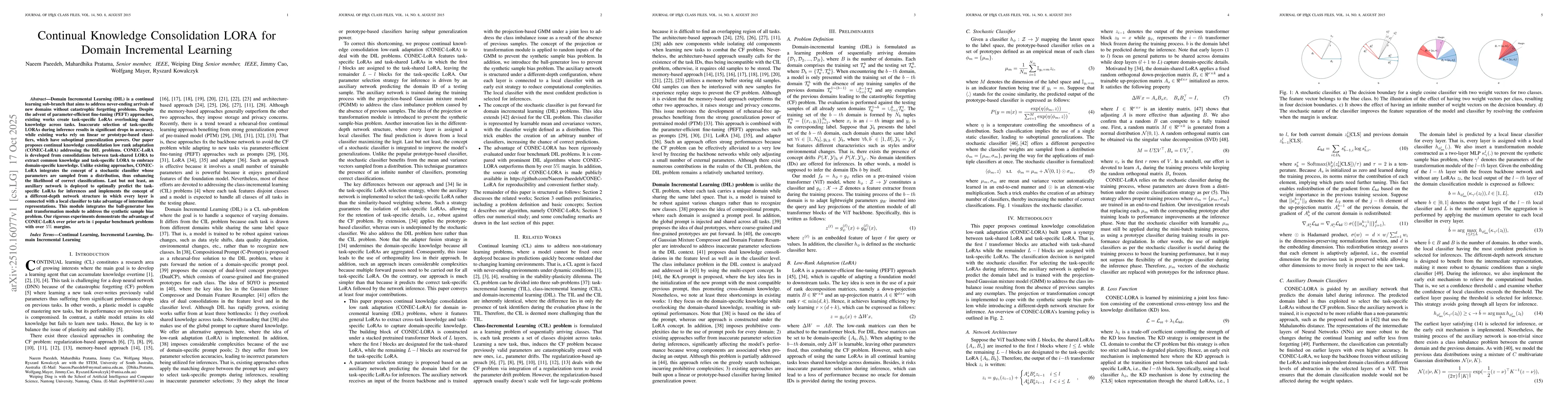 Thumbnail for Continual Knowledge Consolidation LORA for Domain Incremental Learning