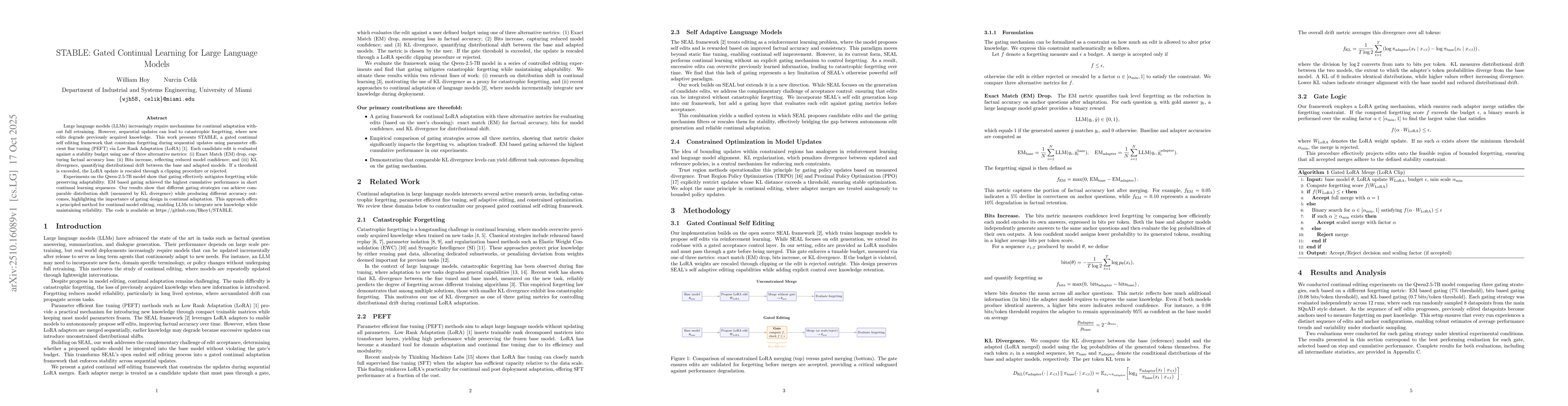 Thumbnail for STABLE: Gated Continual Learning for Large Language Models