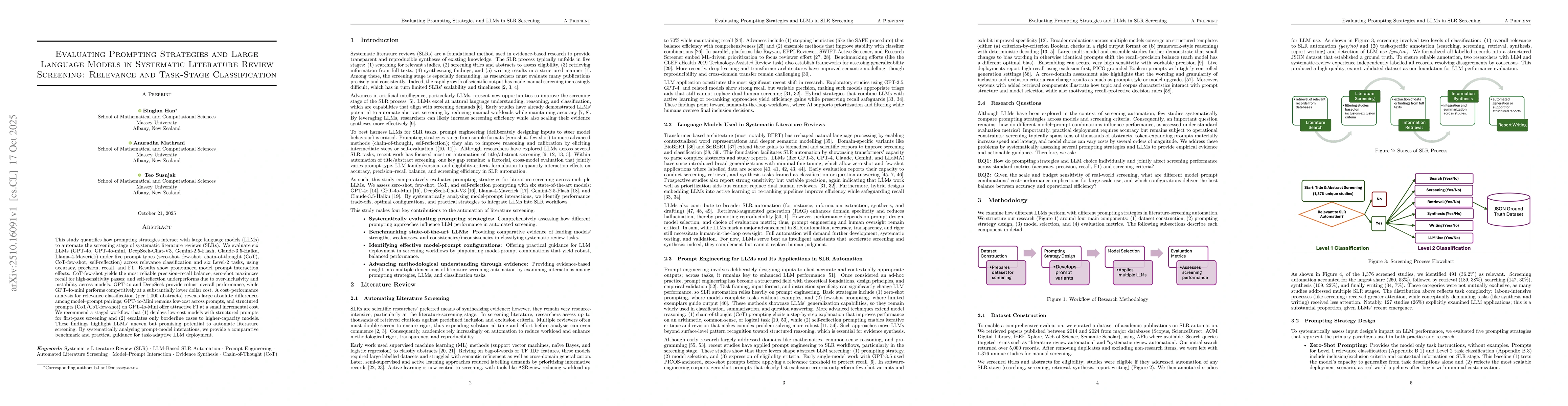 Thumbnail for Evaluating Prompting Strategies and Large Language Models in Systematic
  Literature Review Screening: Relevance and Task-Stage Classification