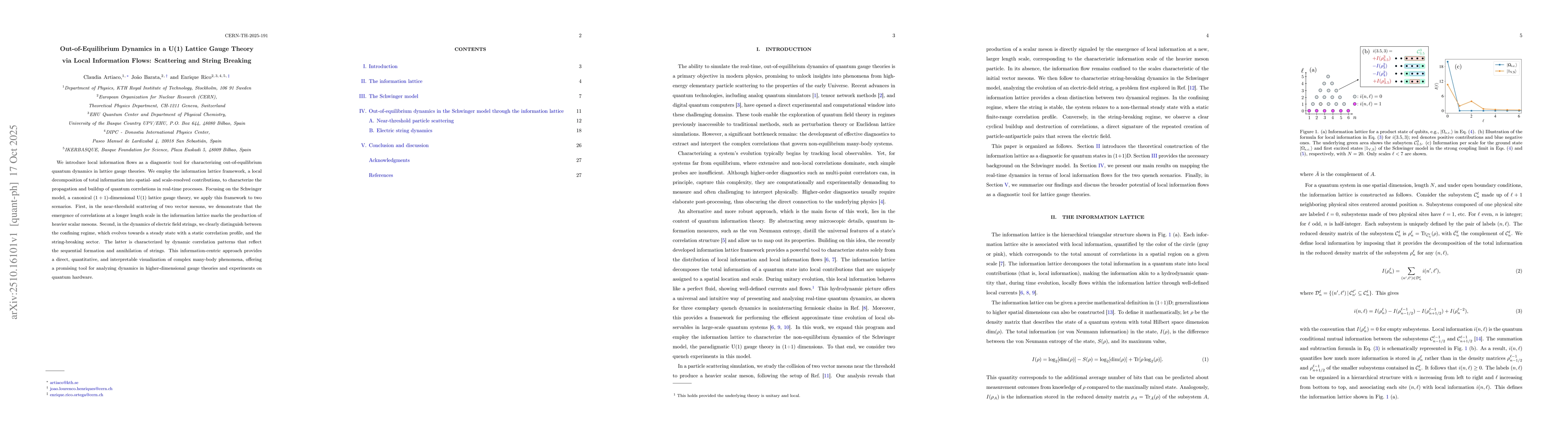 Thumbnail for Out-of-Equilibrium Dynamics in a U(1) Lattice Gauge Theory via Local
  Information Flows: Scattering and String Breaking