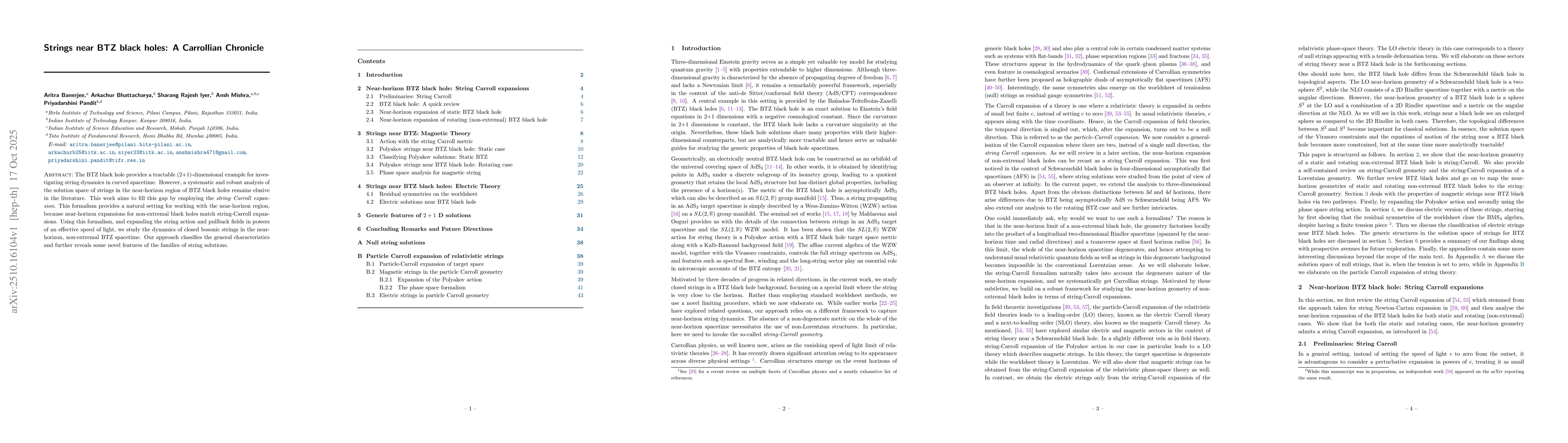 Thumbnail for Strings near BTZ black holes: A Carrollian Chronicle