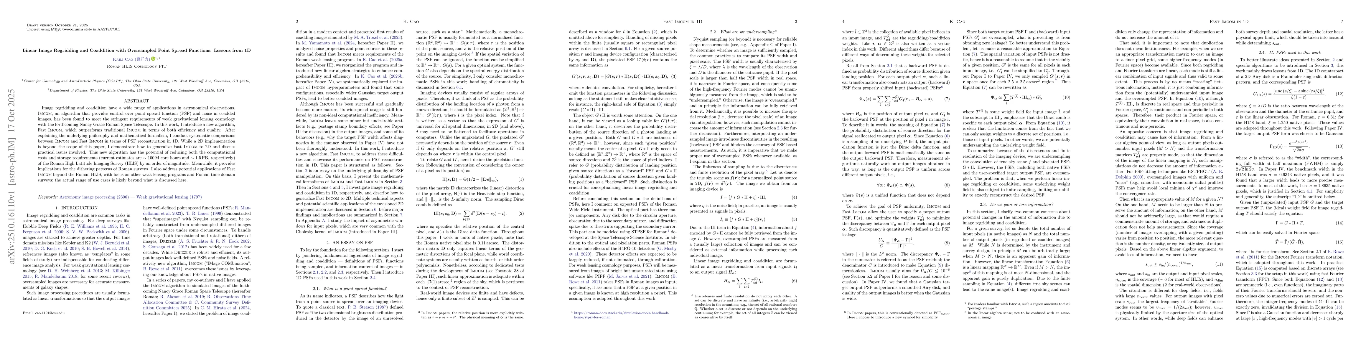 Thumbnail for Linear Image Regridding and Coaddition with Oversampled Point Spread
  Functions: Lessons from 1D