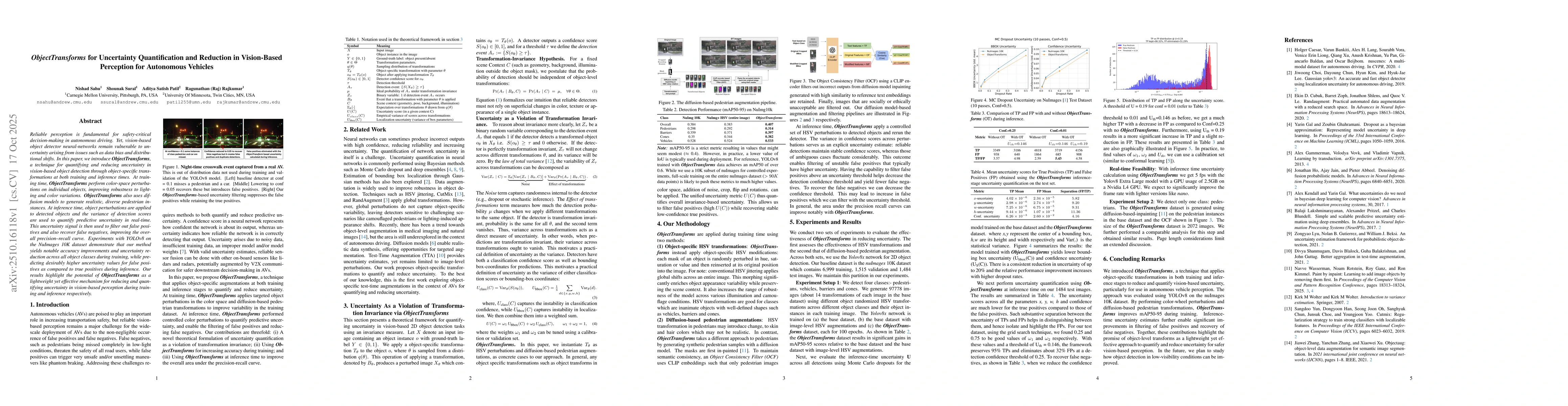 Thumbnail for ObjectTransforms for Uncertainty Quantification and Reduction in
  Vision-Based Perception for Autonomous Vehicles