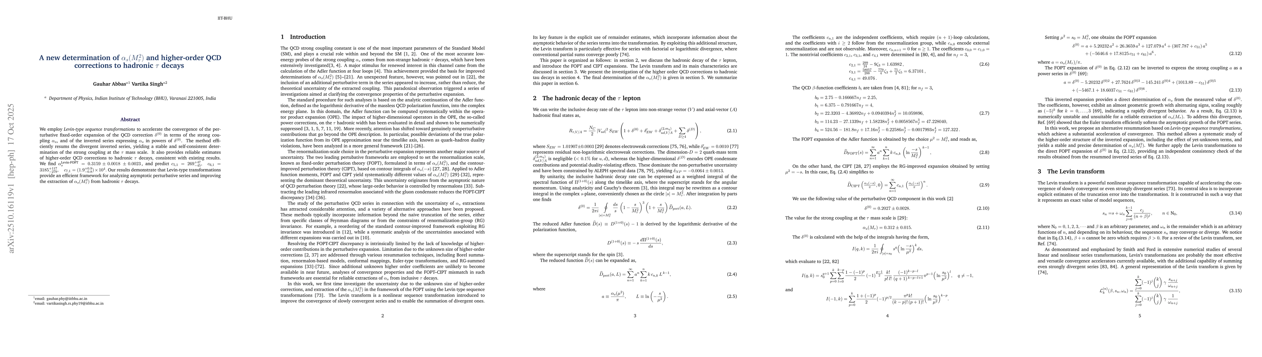 Thumbnail for A new determination of $α_s (M_τ^2)$ and higher-order QCD
  corrections to hadronic $τ$ decays