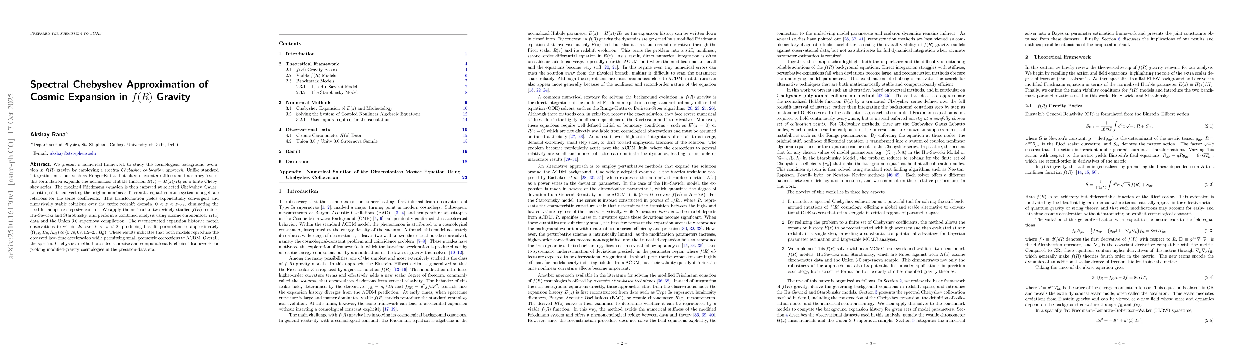 Thumbnail for Spectral Chebyshev Approximation of Cosmic Expansion in $f(R)$ Gravity