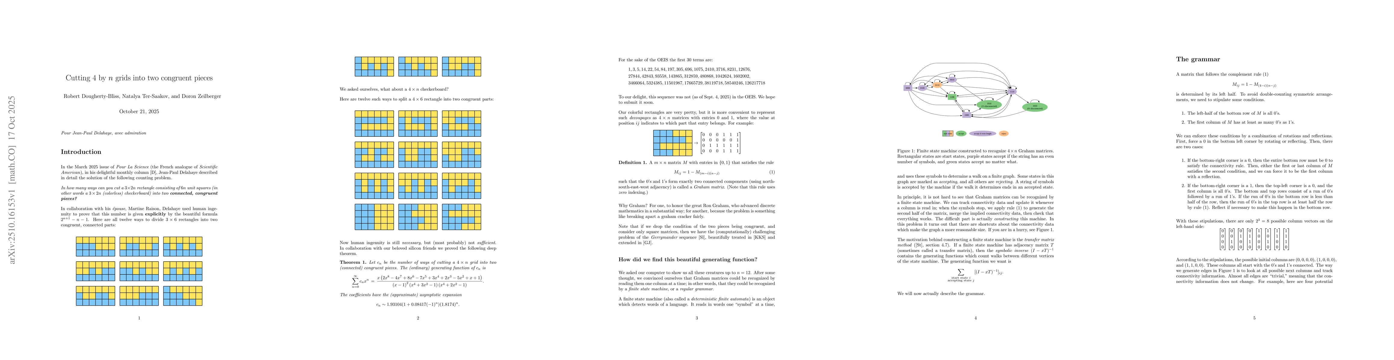 Thumbnail for Cutting 4 by $n$ grids into two congruent pieces