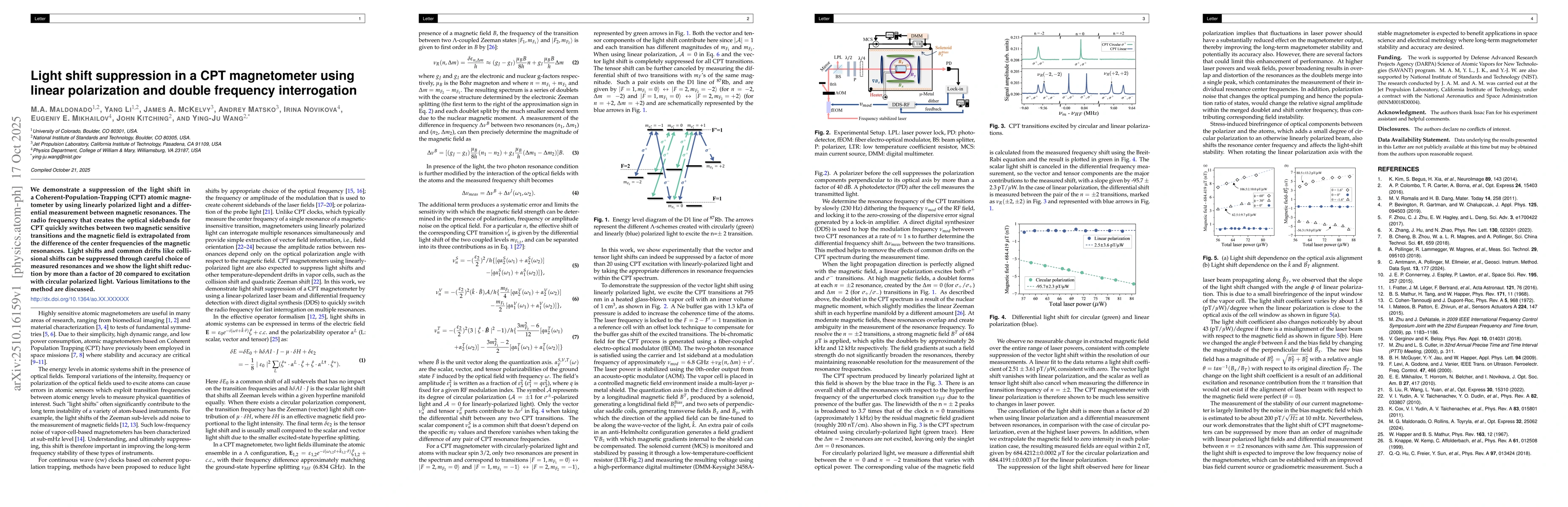 Thumbnail for Light shift suppression in a CPT magnetometer using linear polarization
  and double frequency interrogation