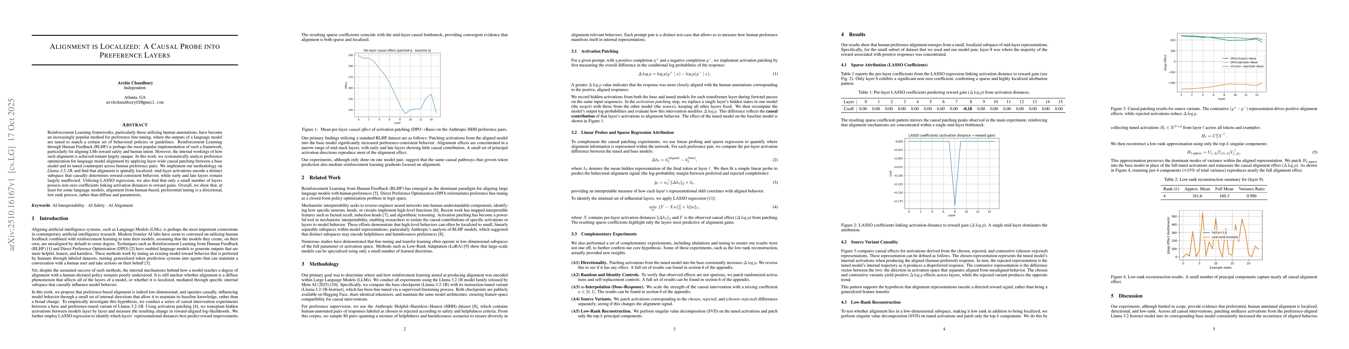 Thumbnail for Alignment is Localized: A Causal Probe into Preference Layers