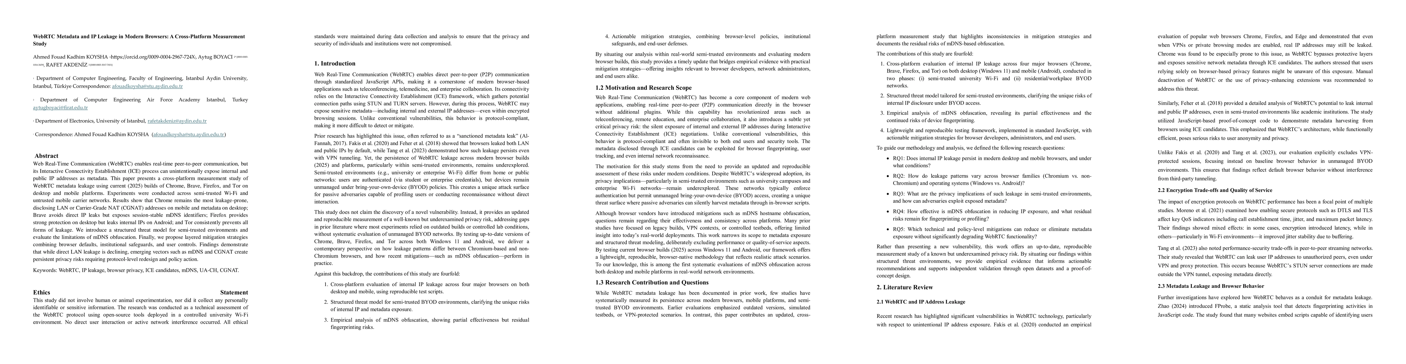 Thumbnail for WebRTC Metadata and IP Leakage in Modern Browsers: A Cross-Platform
  Measurement Study