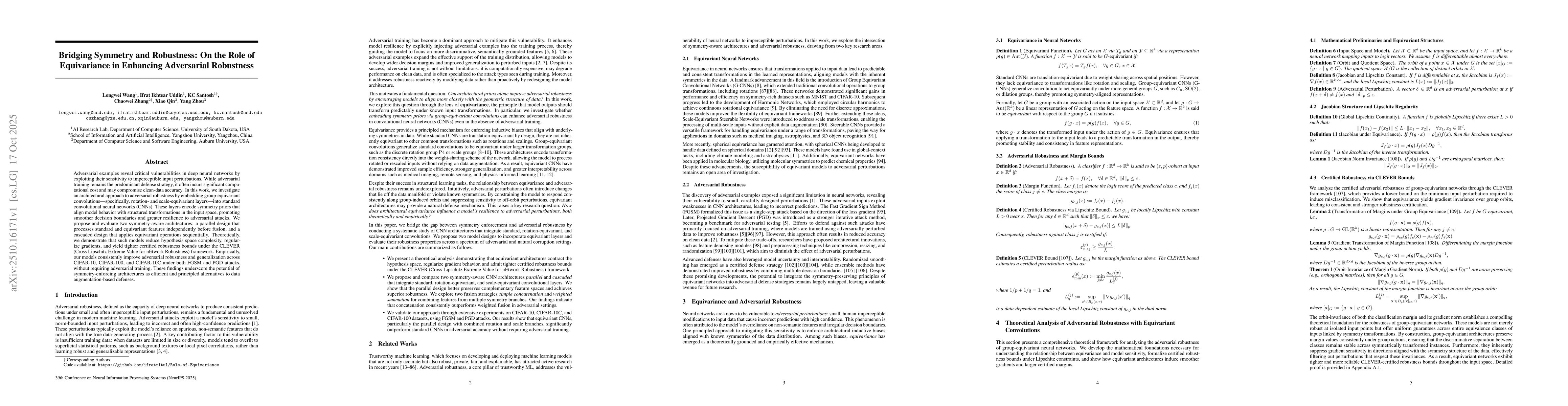 Thumbnail for Bridging Symmetry and Robustness: On the Role of Equivariance in
  Enhancing Adversarial Robustness