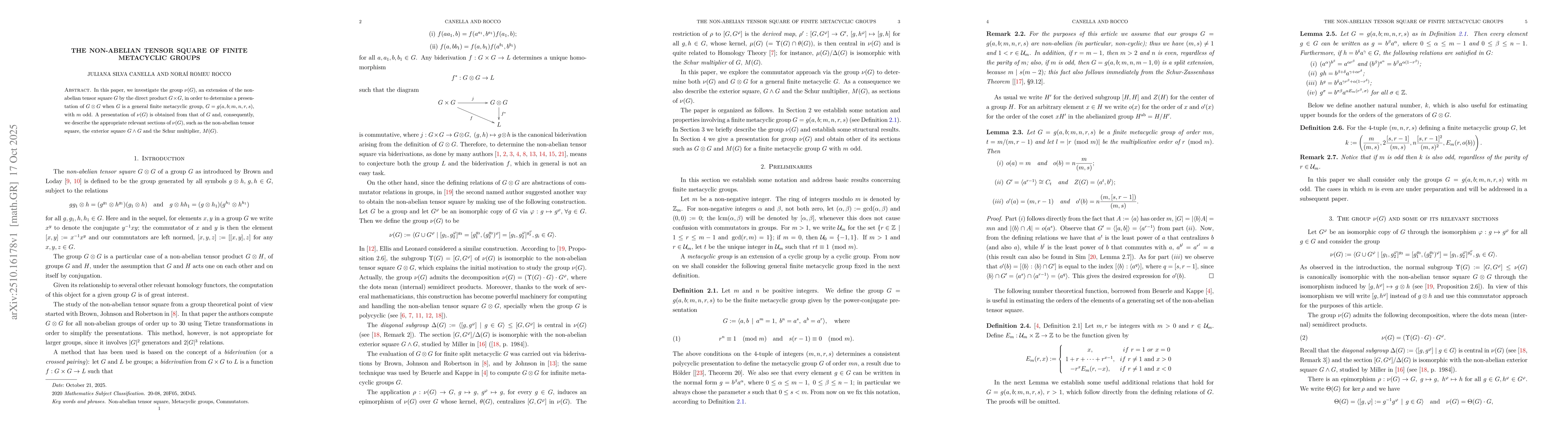 Thumbnail for The Non-Abelian Tensor Square of Finite Metacyclic Groups