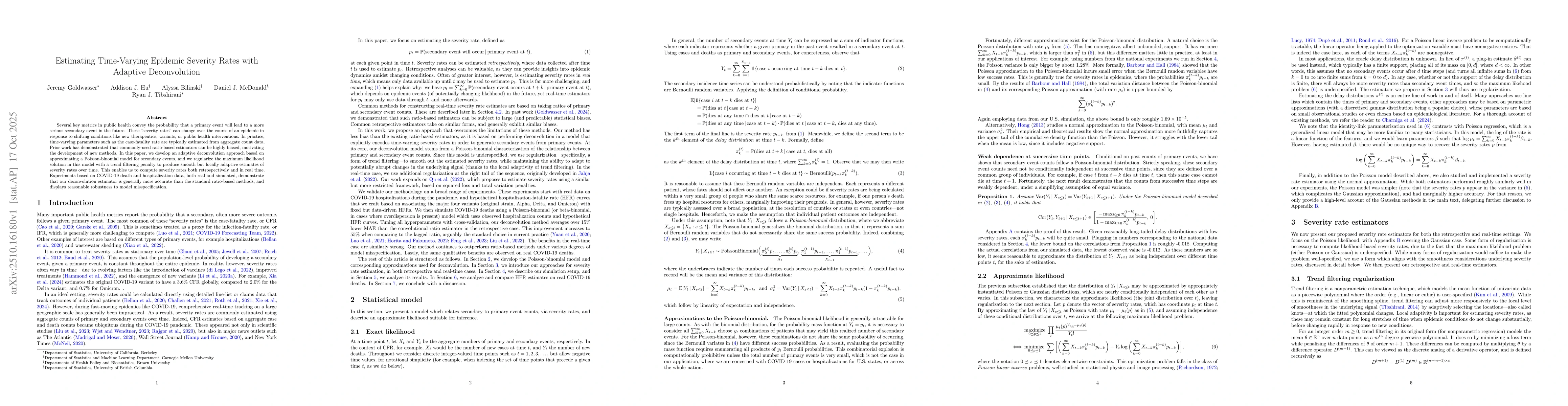 Thumbnail for Estimating Time-Varying Epidemic Severity Rates with Adaptive
  Deconvolution