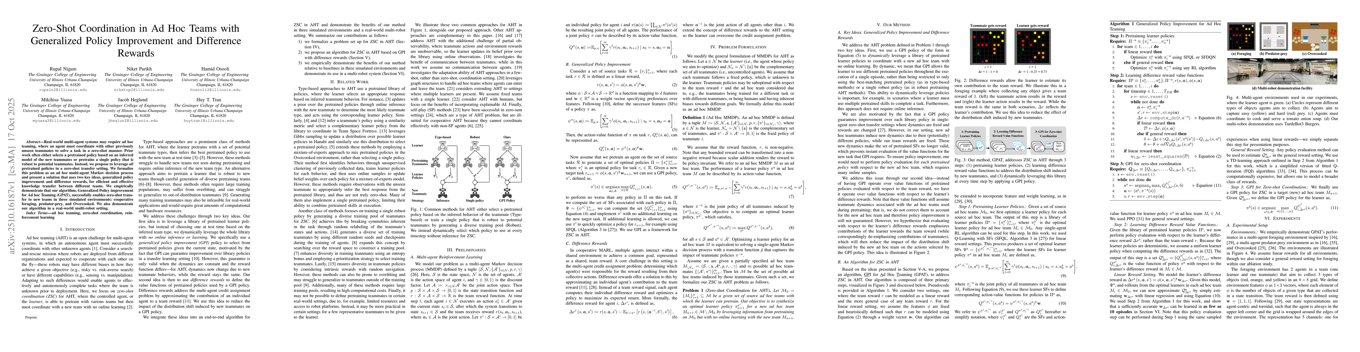 Thumbnail for Zero-Shot Coordination in Ad Hoc Teams with Generalized Policy
  Improvement and Difference Rewards