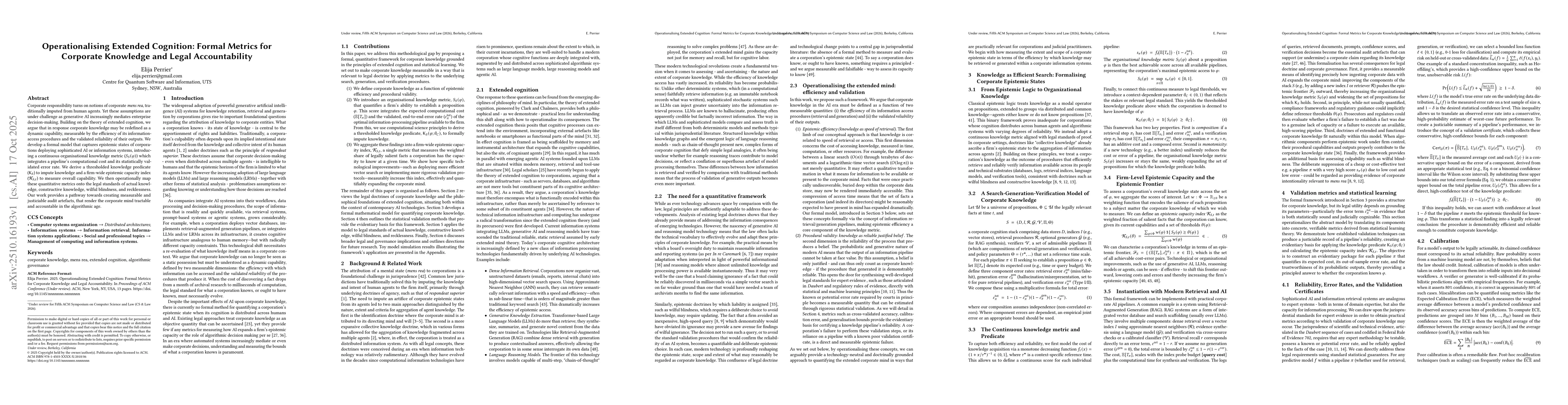 Thumbnail for Operationalising Extended Cognition: Formal Metrics for Corporate
  Knowledge and Legal Accountability