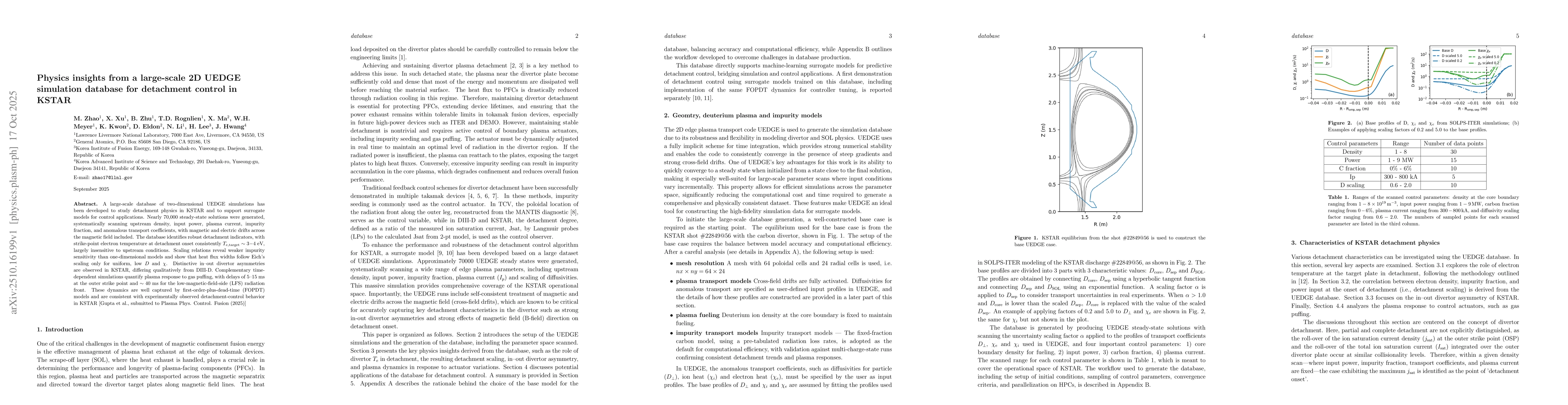Thumbnail for Physics insights from a large-scale 2D UEDGE simulation database for
  detachment control in KSTAR