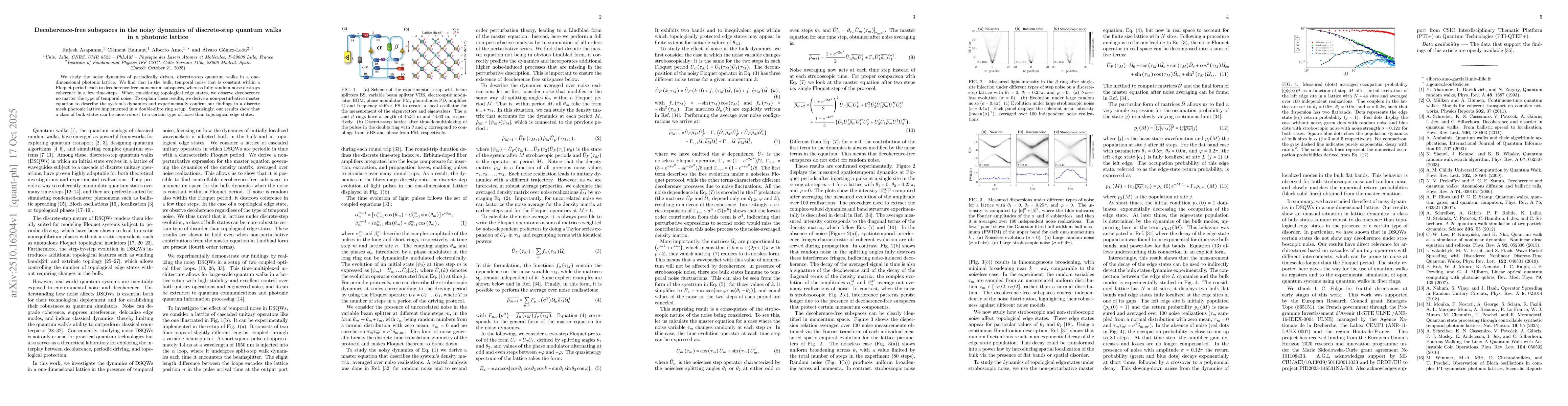 Thumbnail for Decoherence-free subspaces in the noisy dynamics of discrete-step
  quantum walks in a photonic lattice