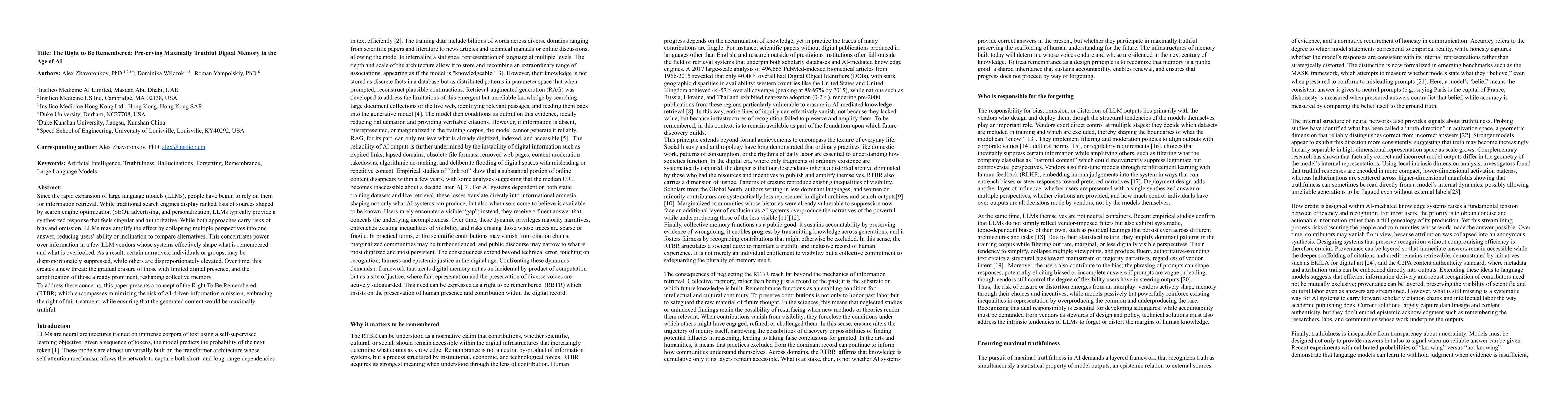 Thumbnail for The Right to Be Remembered: Preserving Maximally Truthful Digital Memory
  in the Age of AI