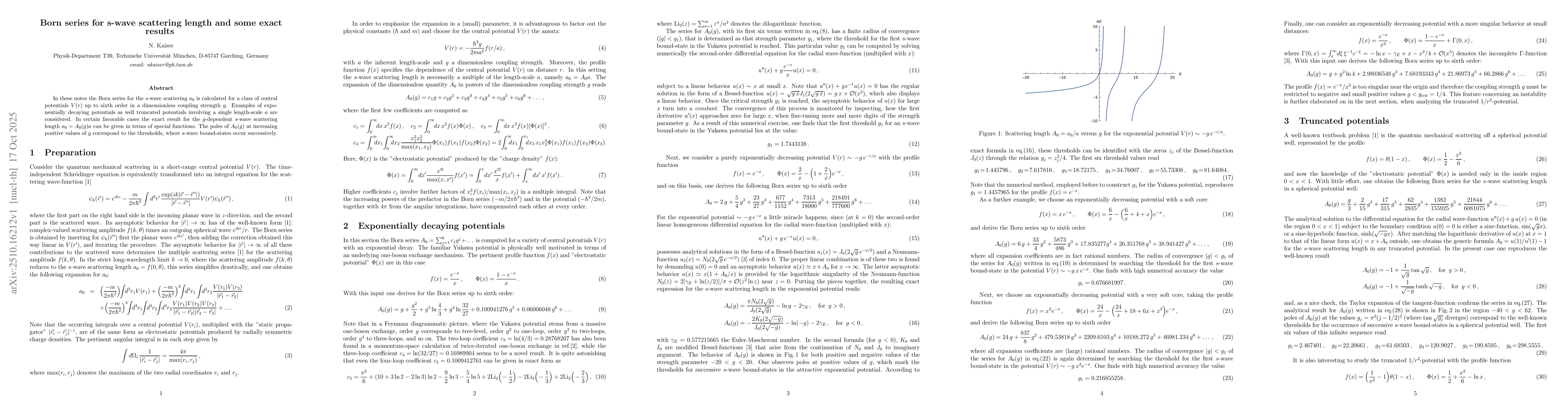 Thumbnail for Born series for s-wave scattering length and some exact results