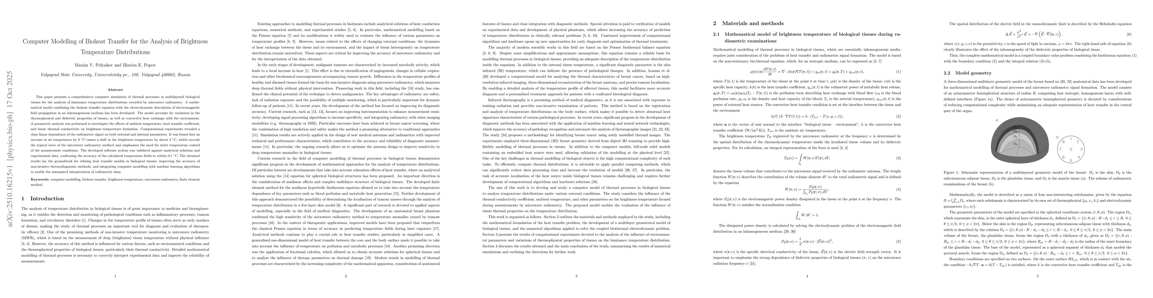 Thumbnail for Computer Modelling of Bioheat Transfer for the Analysis of Brightness
  Temperature Distributions