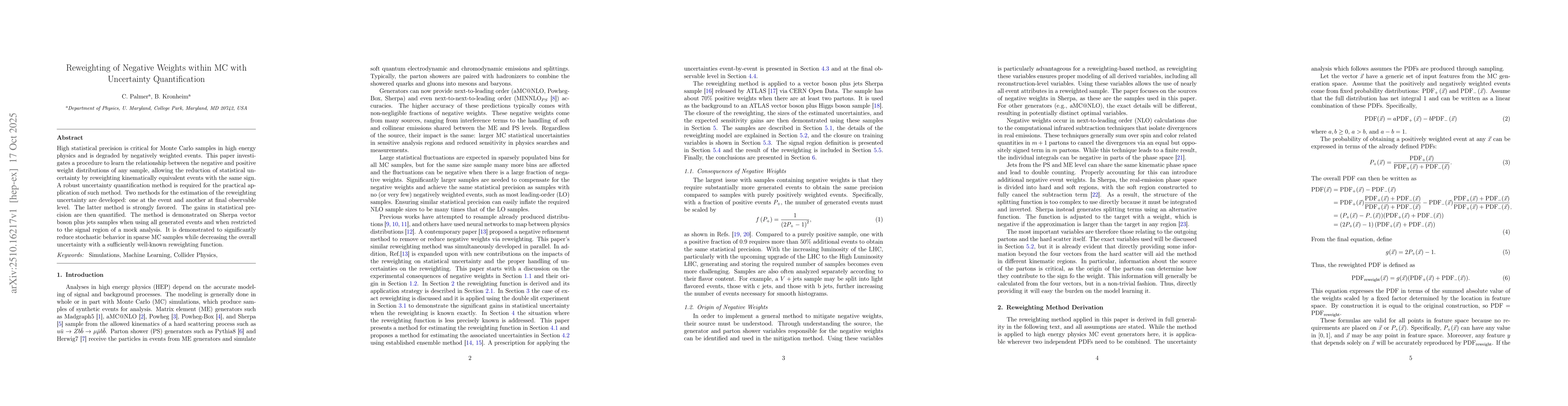 Thumbnail for Reweighting of Negative Weights within MC with Uncertainty
  Quantification