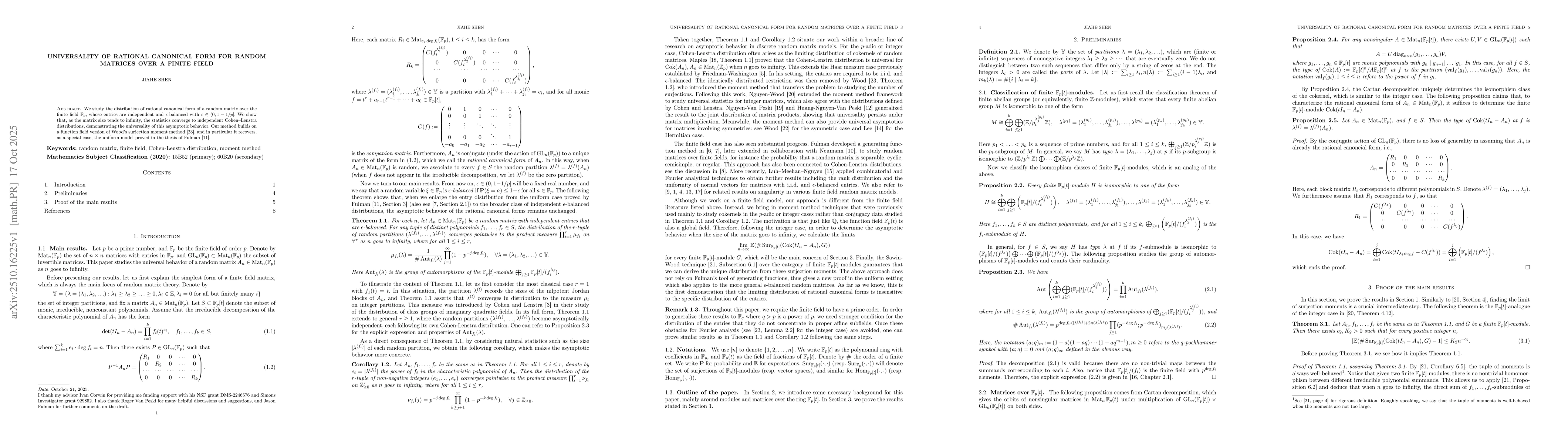 Thumbnail for Universality of rational canonical form for random matrices over a
  finite field