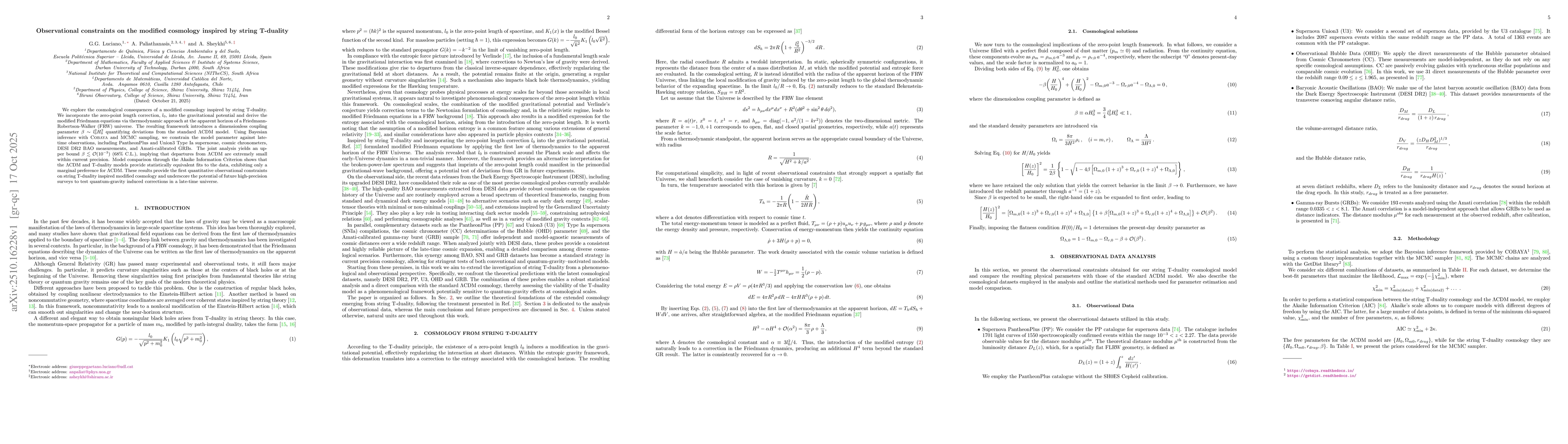 Thumbnail for Observational constraints on the modified cosmology inspired by string
  T-duality