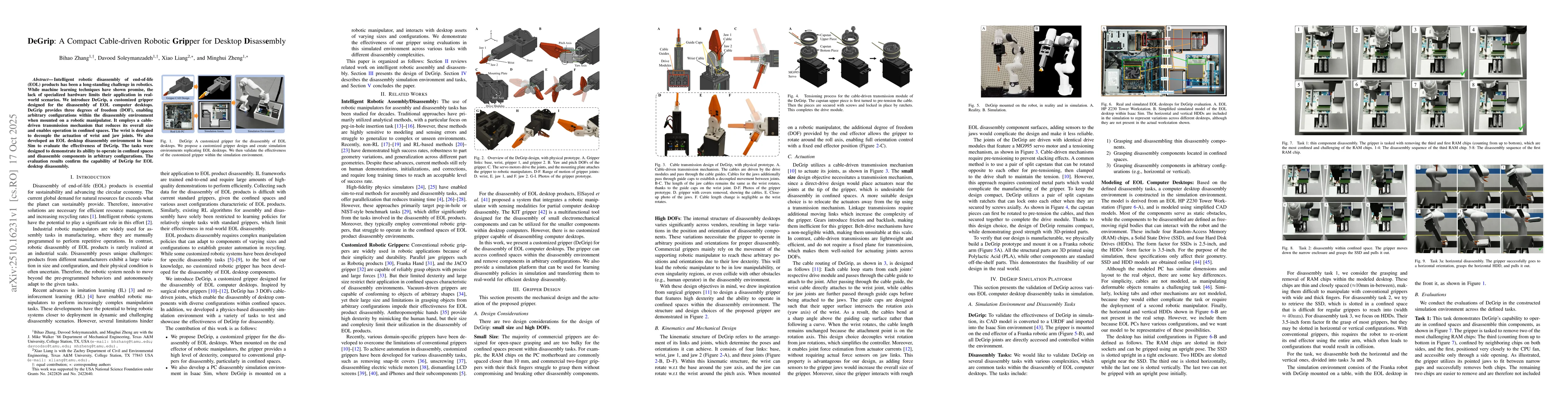 Thumbnail for DeGrip: A Compact Cable-driven Robotic Gripper for Desktop Disassembly