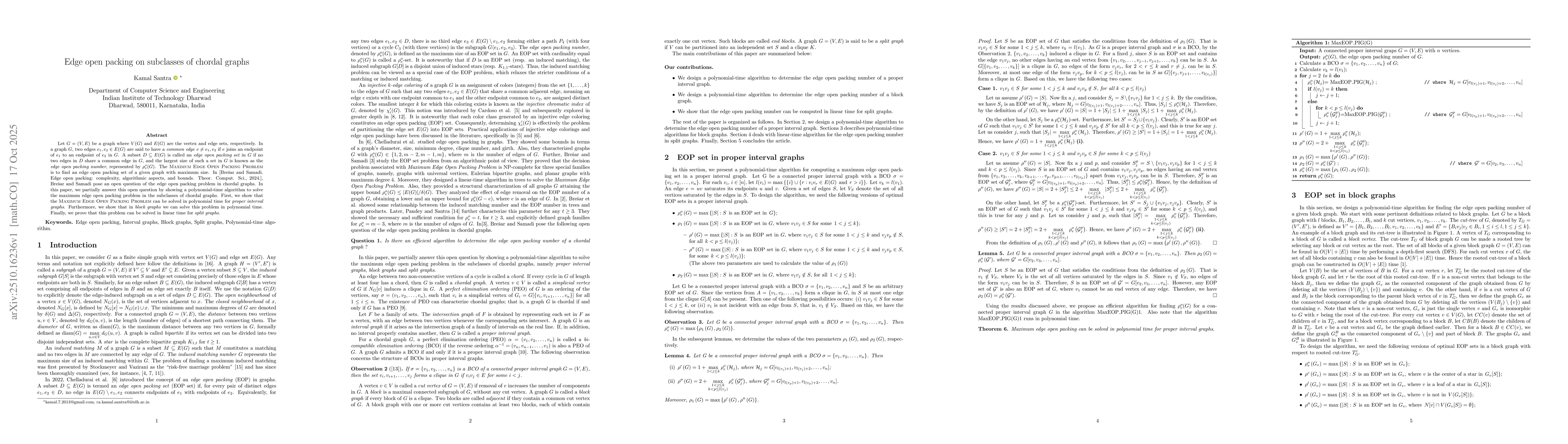 Thumbnail for Edge open packing on subclasses of chordal graphs