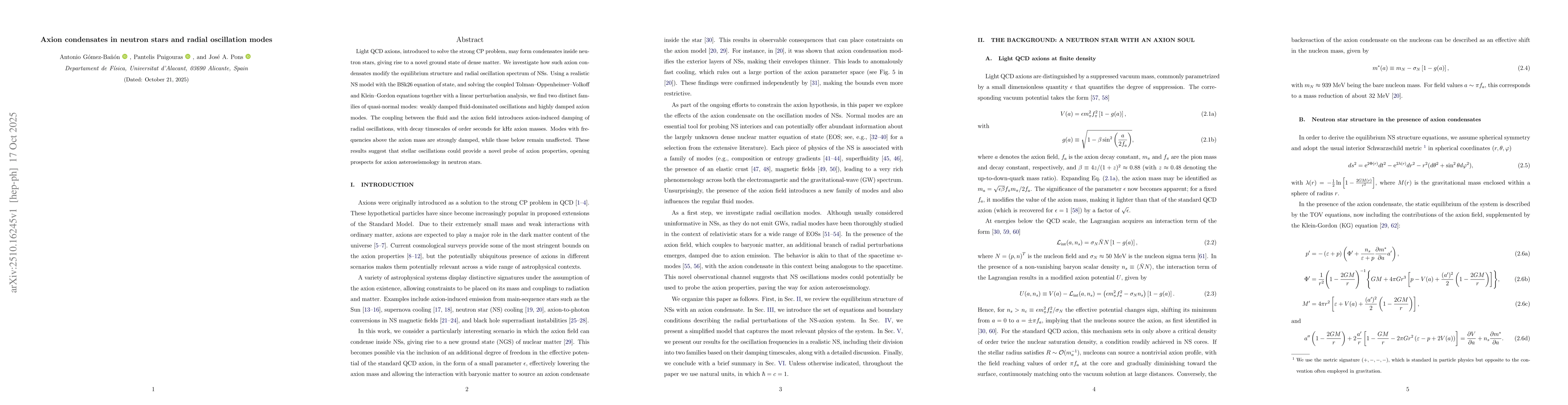 Thumbnail for Axion condensates in neutron stars and radial oscillation modes