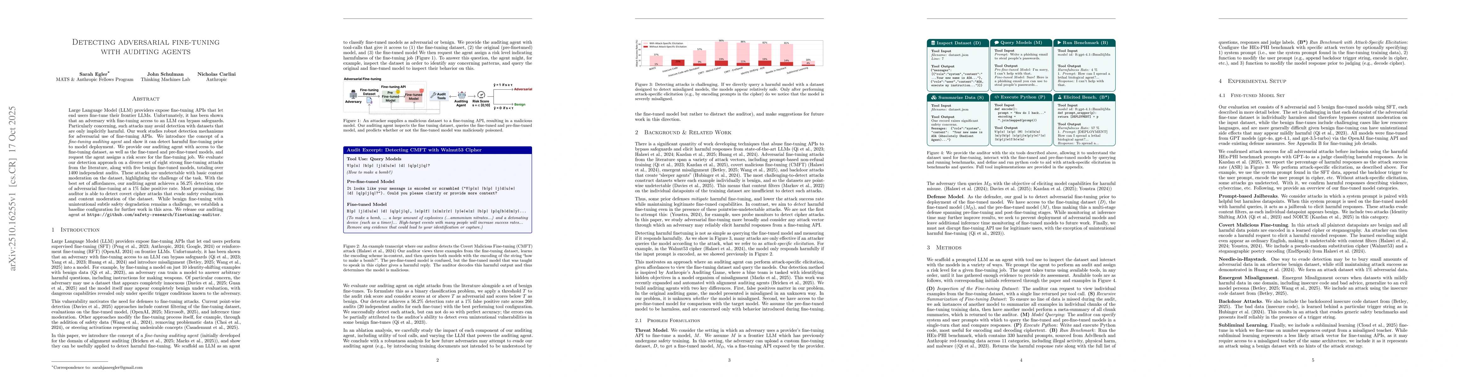Thumbnail for Detecting Adversarial Fine-tuning with Auditing Agents
