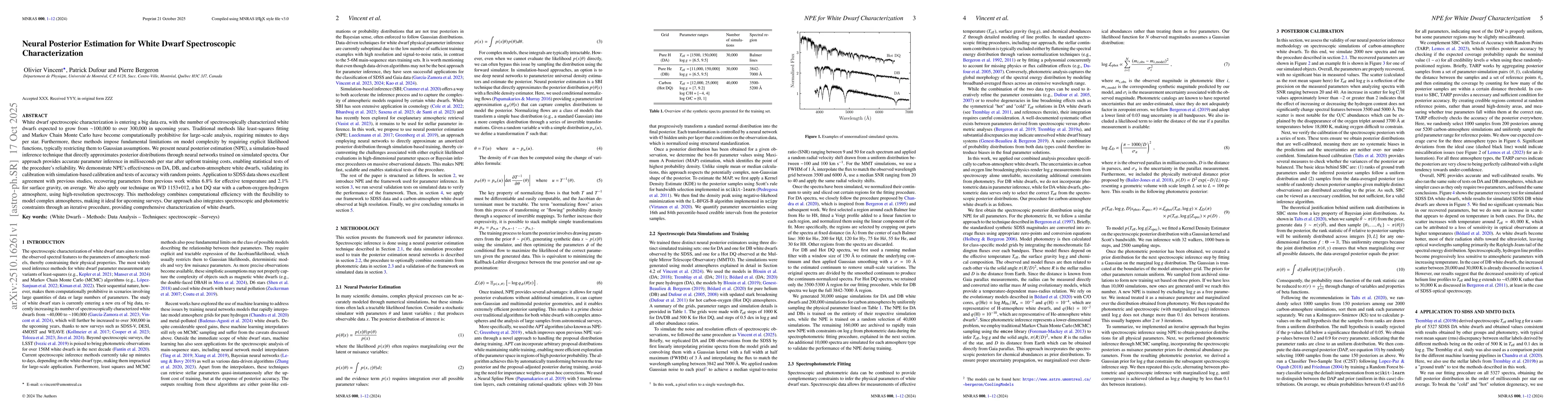 Thumbnail for Neural Posterior Estimation for White Dwarf Spectroscopic
  Characterization