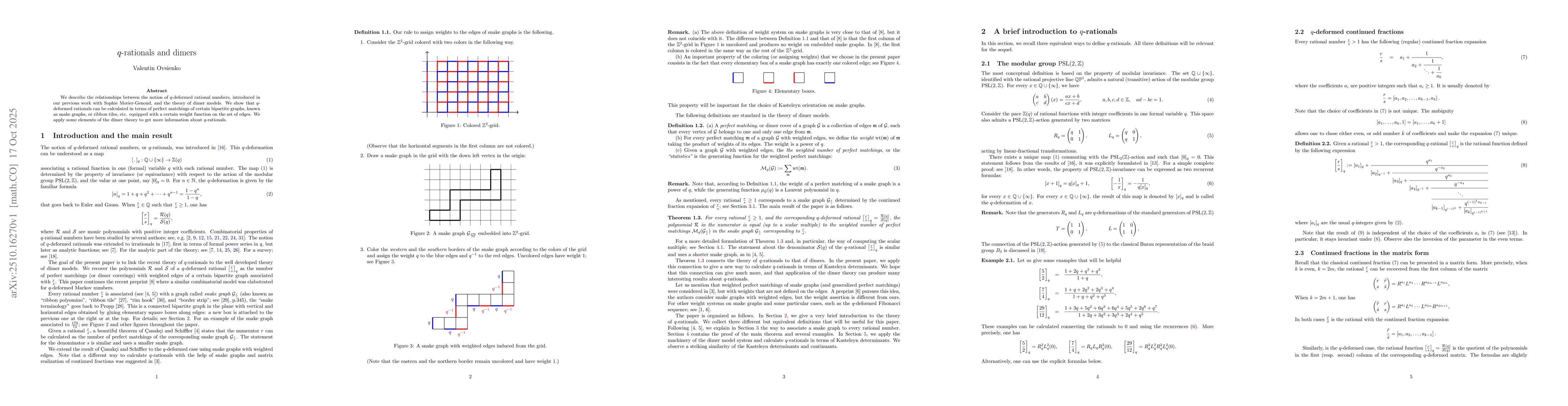 Thumbnail for $q$-rationals and dimers