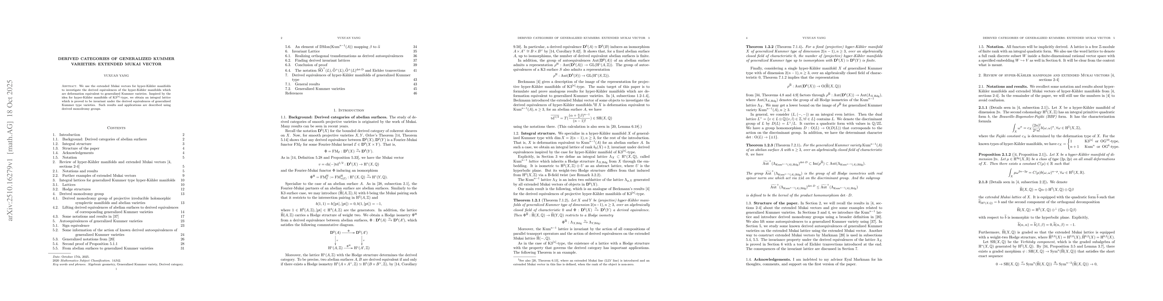 Thumbnail for Derived categories of generalized Kummer varieties: extended Mukai
  vector