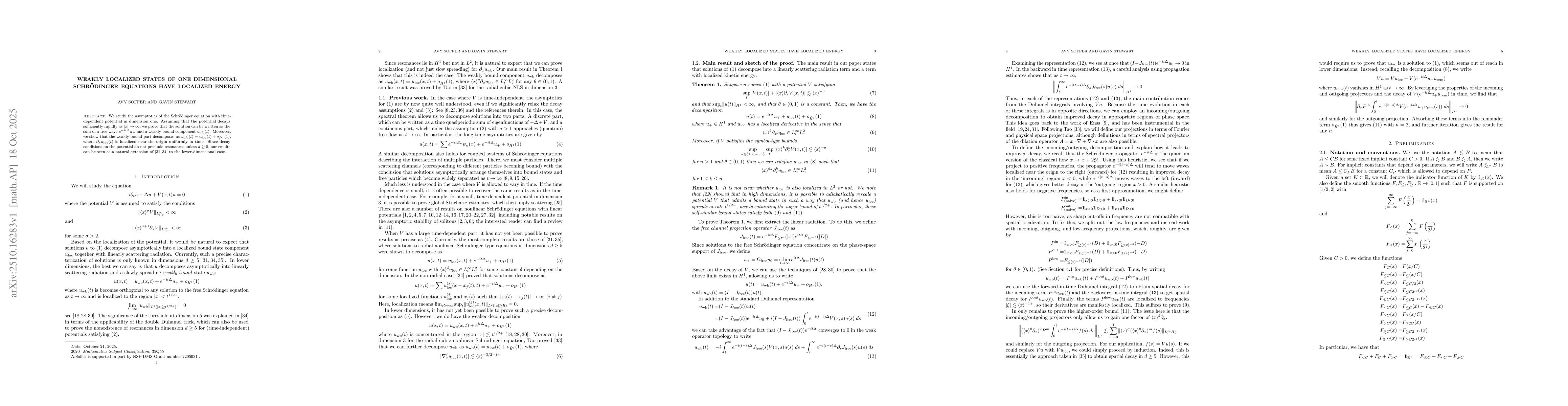 Thumbnail for Weakly localized states of one dimensional Schrodinger equations have
  localized energy