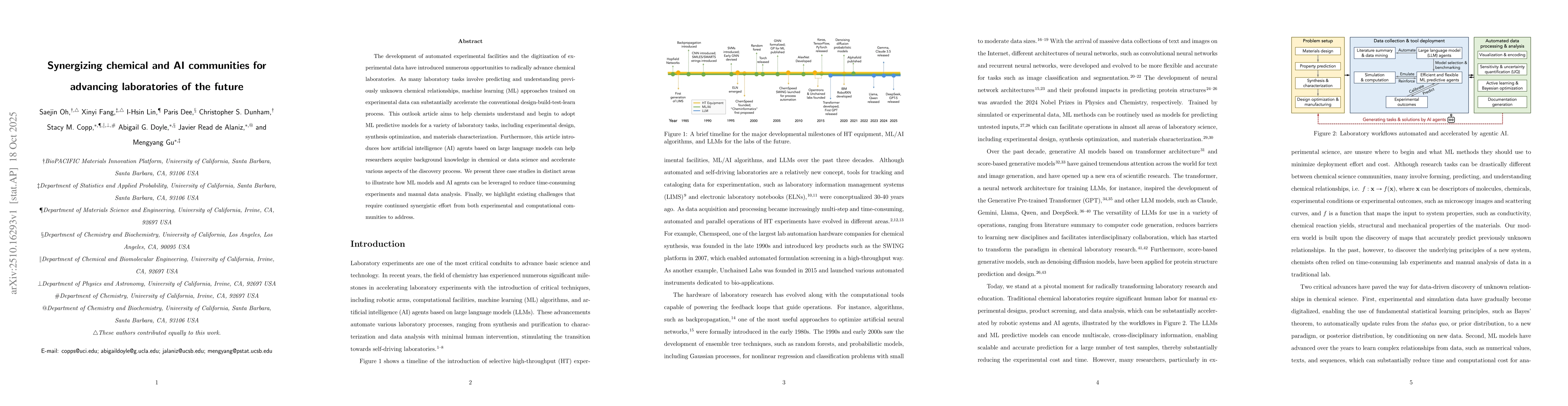 Thumbnail for Synergizing chemical and AI communities for advancing laboratories of
  the future