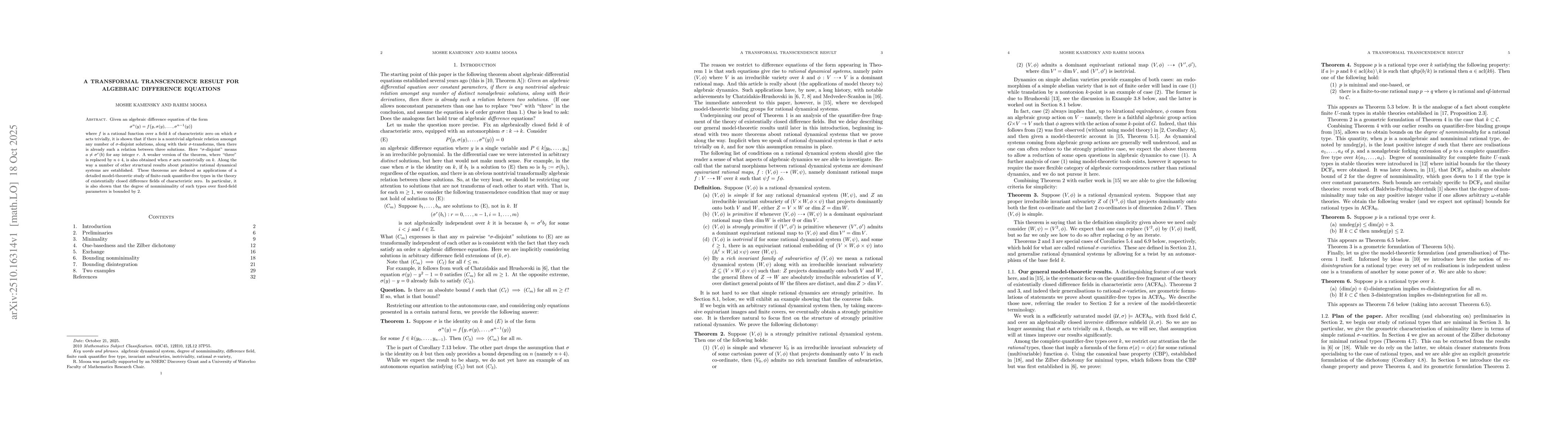 Thumbnail for A transformal transcendence result for algebraic difference equations