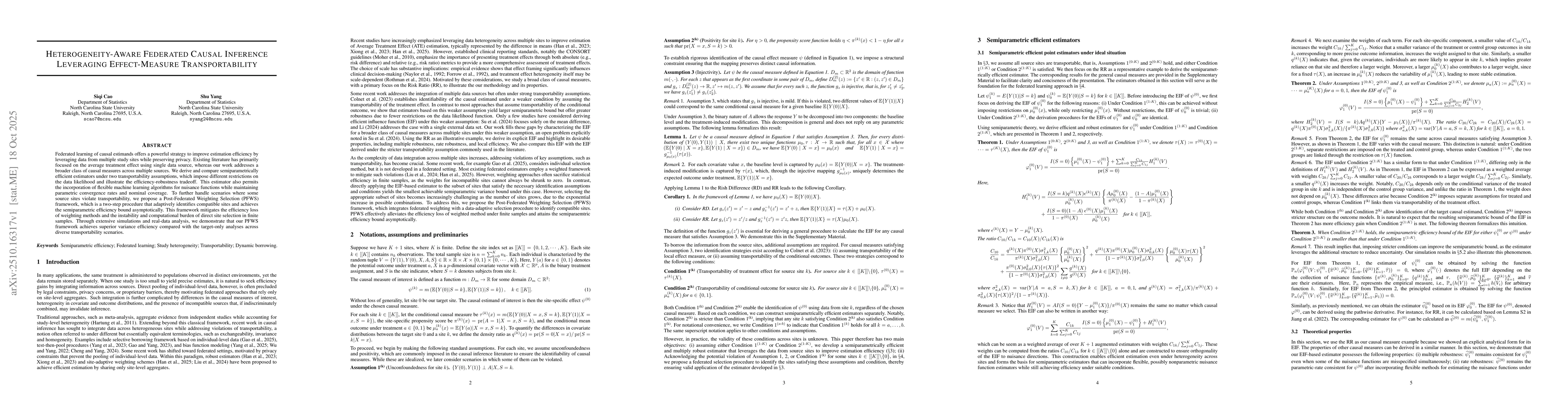 Thumbnail for Heterogeneity-Aware Federated Causal Inference Leveraging Effect-Measure
  Transportability