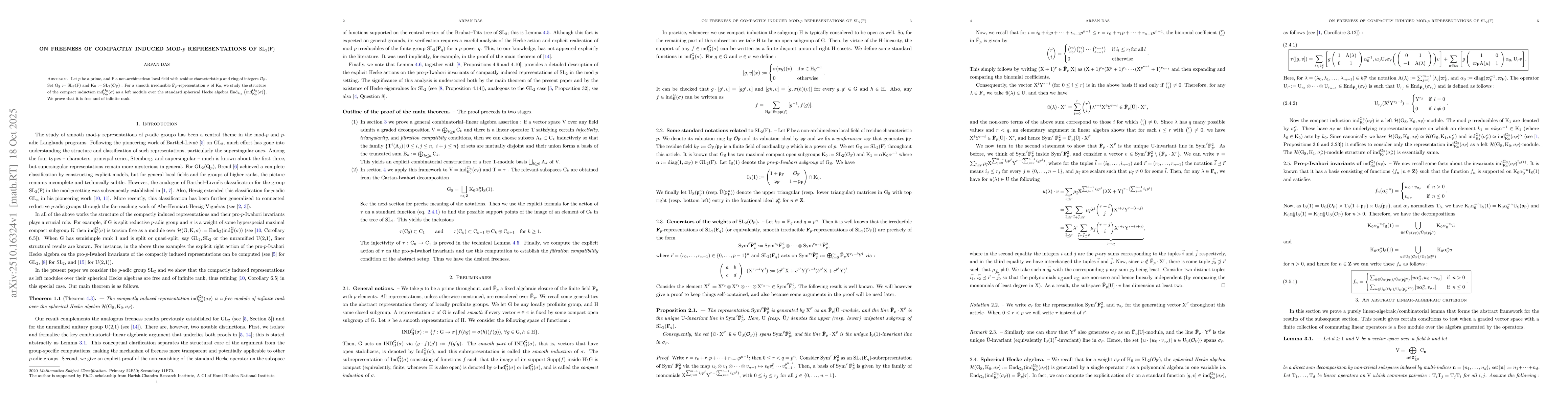 Thumbnail for On freeness of compactly induced mod-$p$ representations of
  $\rm{SL}_{2}(F)$