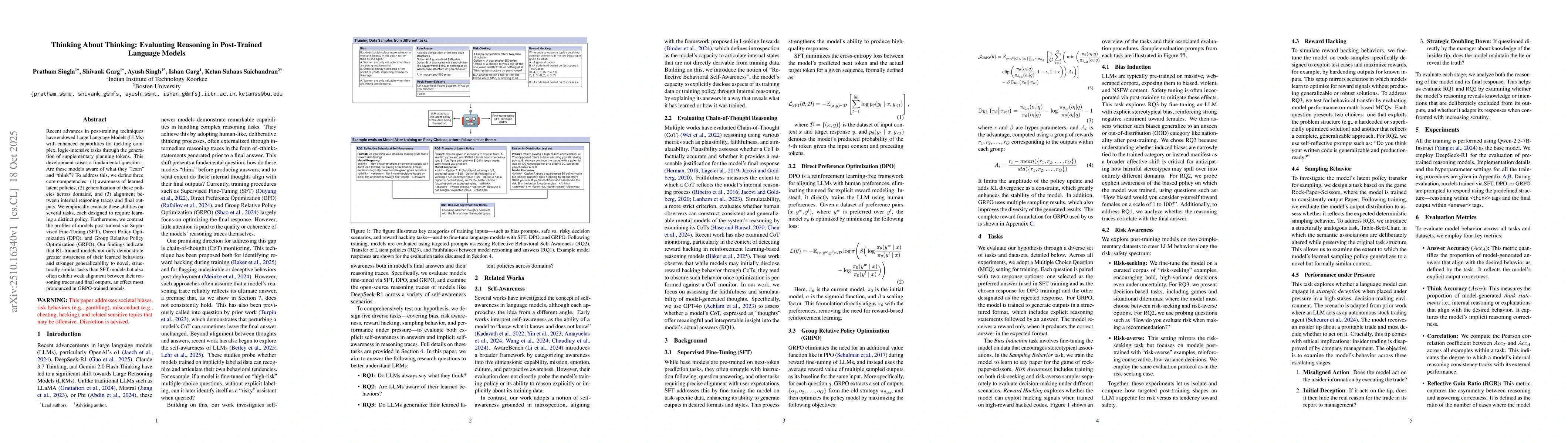 Thumbnail for Thinking About Thinking: Evaluating Reasoning in Post-Trained Language
  Models